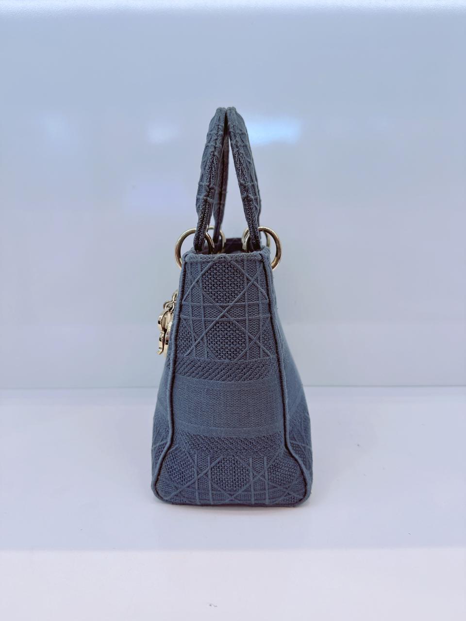 DIOR BLUE CANNAGE EMBROIDERED CANVAS MEDIUM LADY D-LITE CANVAS TOTE