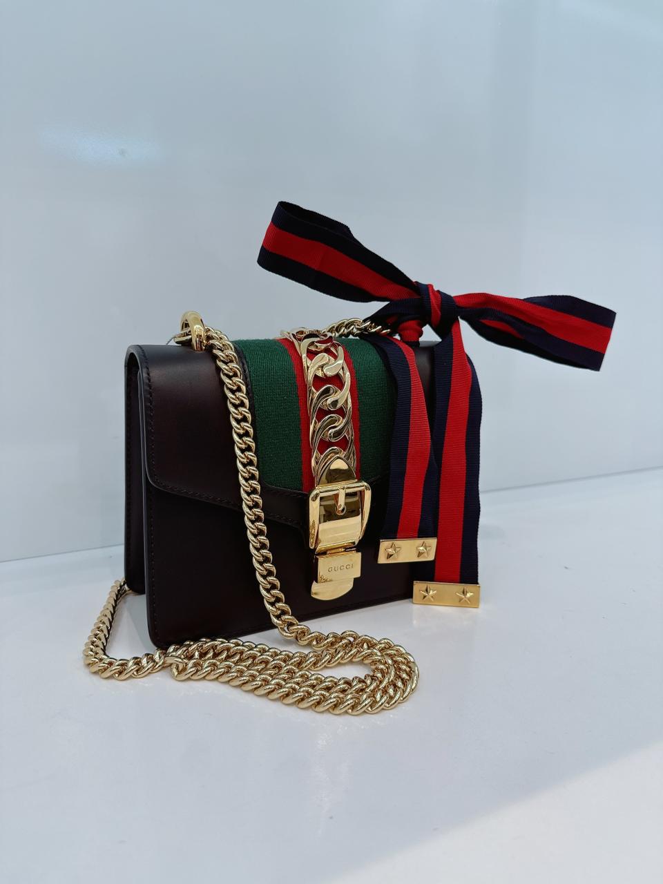 BLACK LEATHER MINI WEB CHAIN SYLVIE CROSSBODY BAG