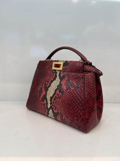 RED BEIGE SNAKESKIN SHINY NAPPA LEATHER ICONIC MINI PEEKABOO BAG