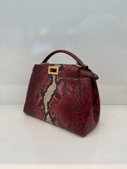 RED BEIGE SNAKESKIN SHINY NAPPA LEATHER ICONIC MINI PEEKABOO BAG