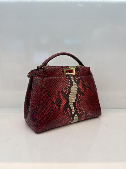 RED BEIGE SNAKESKIN SHINY NAPPA LEATHER ICONIC MINI PEEKABOO BAG