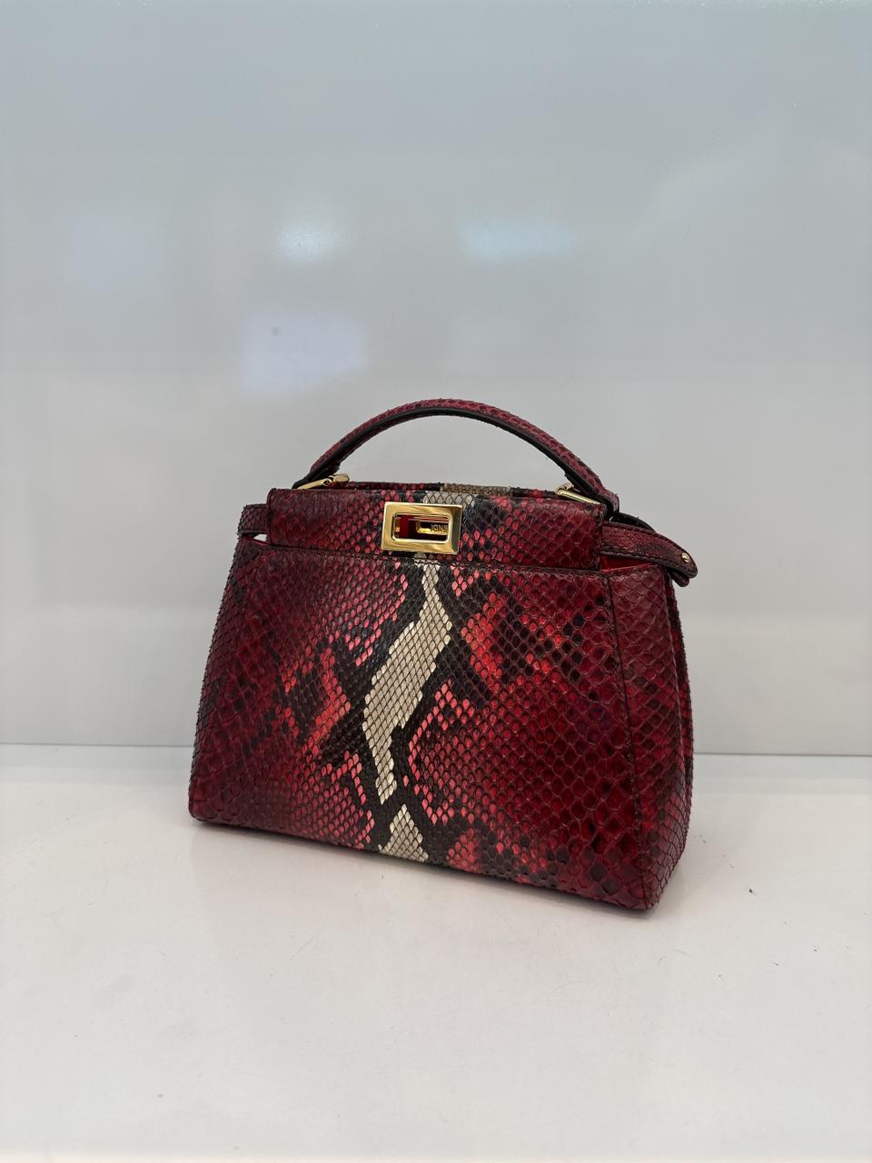 RED BEIGE SNAKESKIN SHINY NAPPA LEATHER ICONIC MINI PEEKABOO BAG