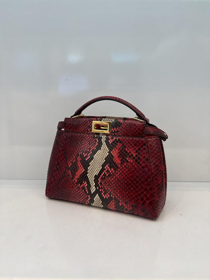 RED BEIGE SNAKESKIN SHINY NAPPA LEATHER ICONIC MINI PEEKABOO BAG