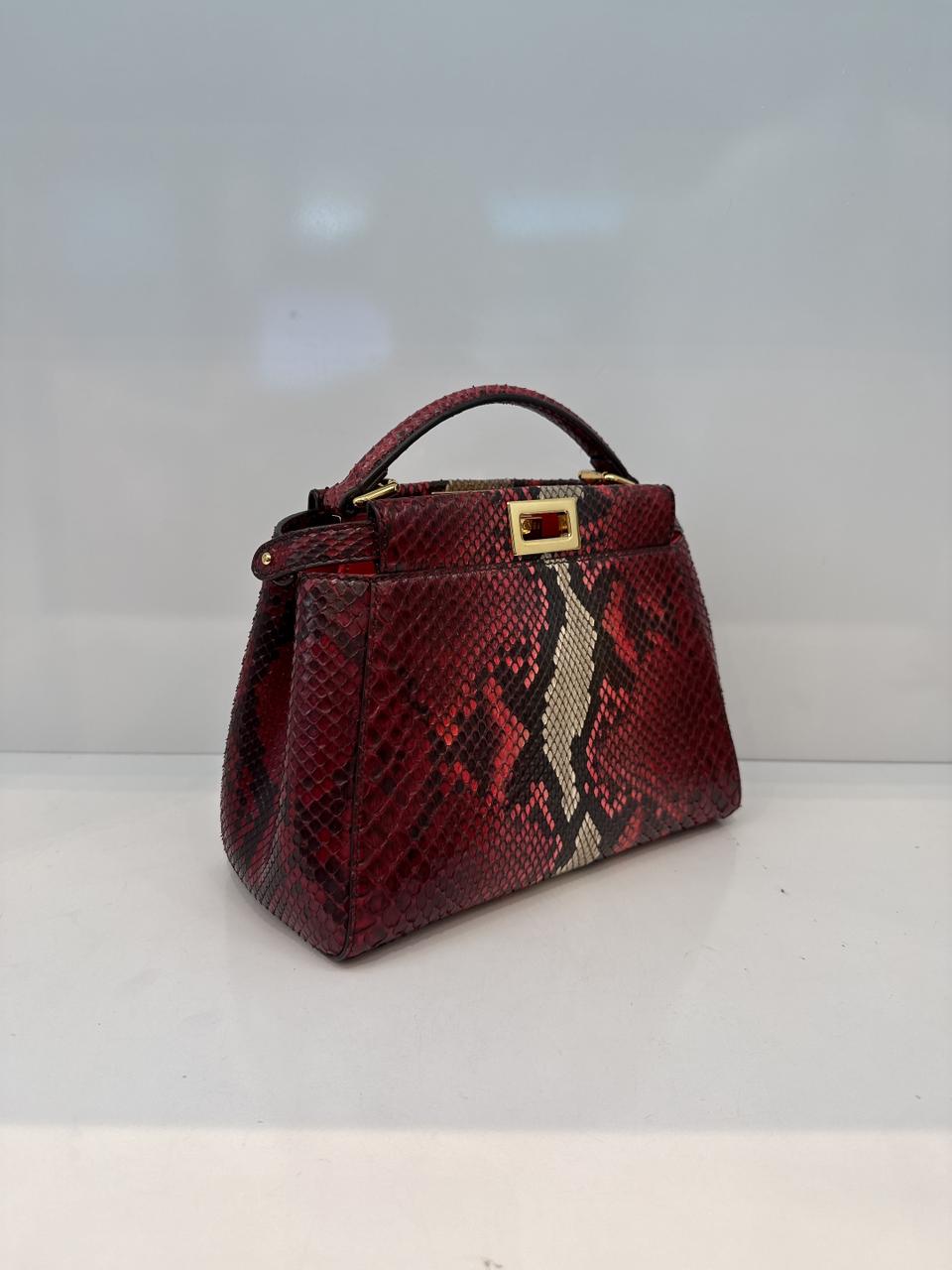 RED BEIGE SNAKESKIN SHINY NAPPA LEATHER ICONIC MINI PEEKABOO BAG