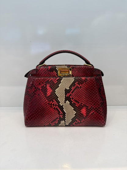 RED BEIGE SNAKESKIN SHINY NAPPA LEATHER ICONIC MINI PEEKABOO BAG