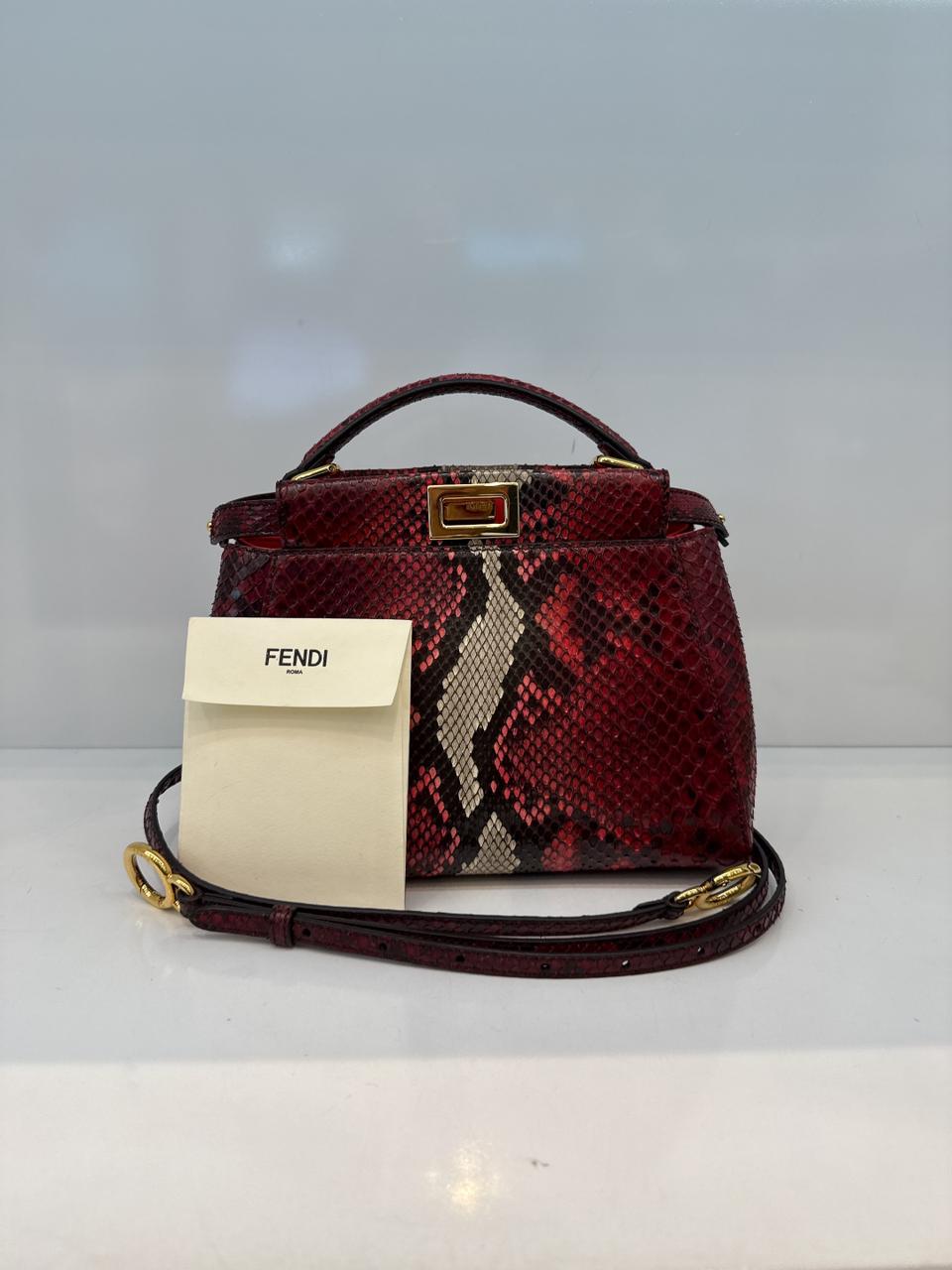 RED BEIGE SNAKESKIN SHINY NAPPA LEATHER ICONIC MINI PEEKABOO BAG