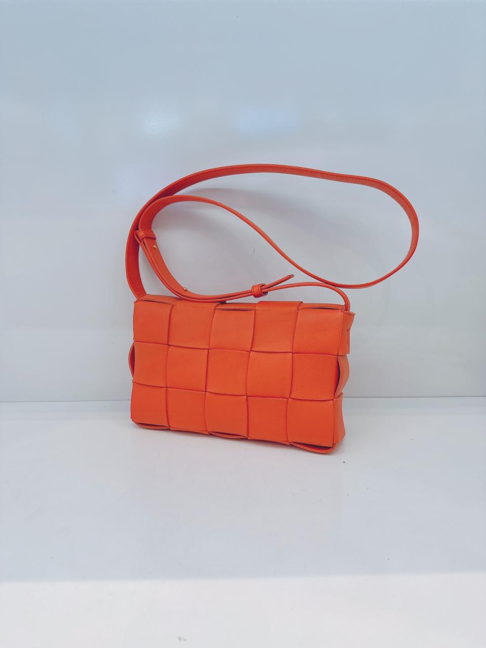 ORANGE LAMBSKIN INTRECCIATO CASSETTE CROSSBODY BAG