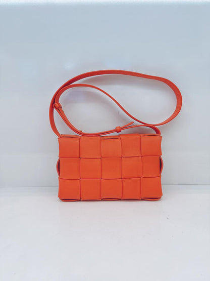 ORANGE LAMBSKIN INTRECCIATO CASSETTE CROSSBODY BAG