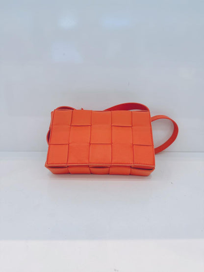ORANGE LAMBSKIN INTRECCIATO CASSETTE CROSSBODY BAG