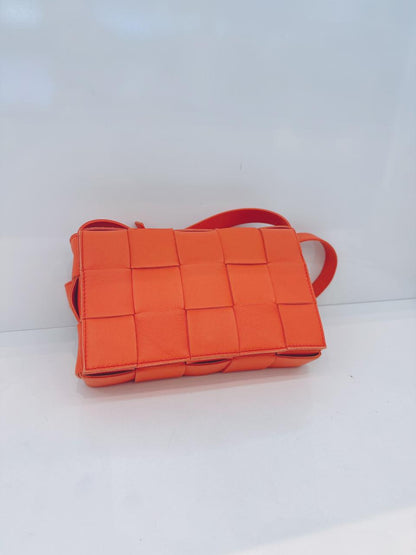 ORANGE LAMBSKIN INTRECCIATO CASSETTE CROSSBODY BAG