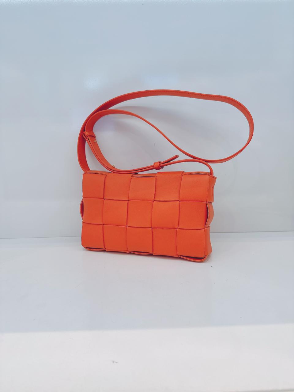 ORANGE LAMBSKIN INTRECCIATO CASSETTE CROSSBODY BAG
