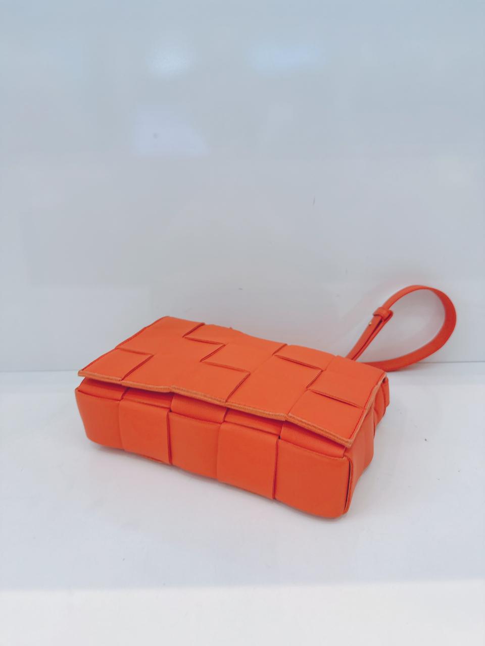 ORANGE LAMBSKIN INTRECCIATO CASSETTE CROSSBODY BAG