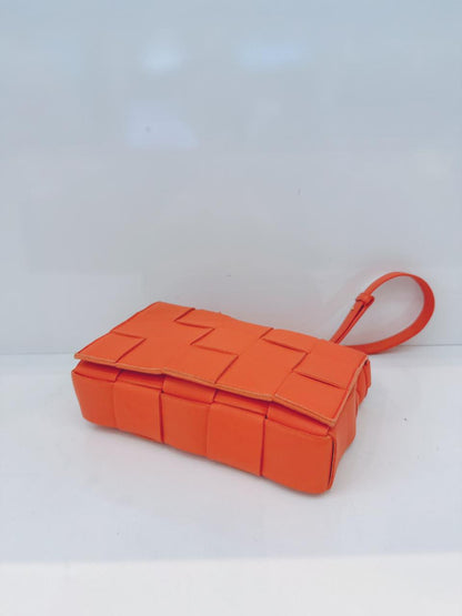 ORANGE LAMBSKIN INTRECCIATO CASSETTE CROSSBODY BAG
