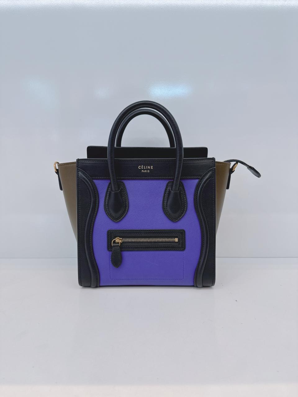 BRIGHT BLUE TRICOLOR LEATHER NANO LUGGAGE TOTE BAG