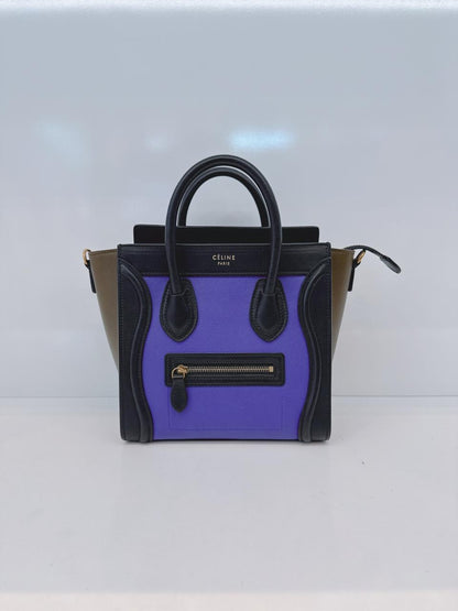 BRIGHT BLUE TRICOLOR LEATHER NANO LUGGAGE TOTE BAG