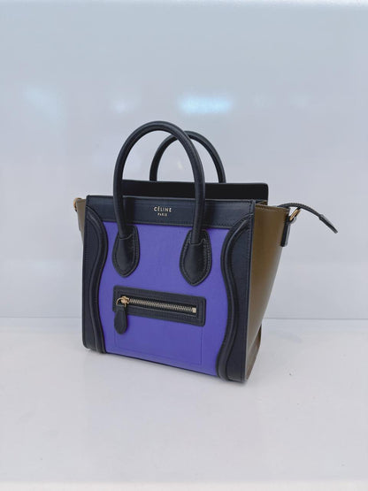 BRIGHT BLUE TRICOLOR LEATHER NANO LUGGAGE TOTE BAG