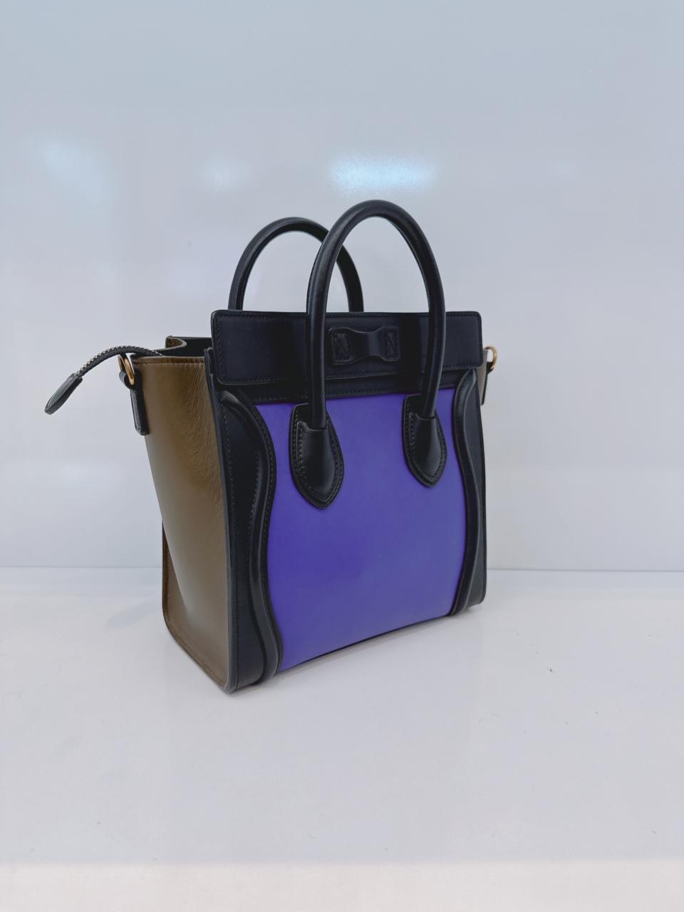 BRIGHT BLUE TRICOLOR LEATHER NANO LUGGAGE TOTE BAG