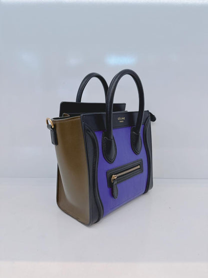 BRIGHT BLUE TRICOLOR LEATHER NANO LUGGAGE TOTE BAG
