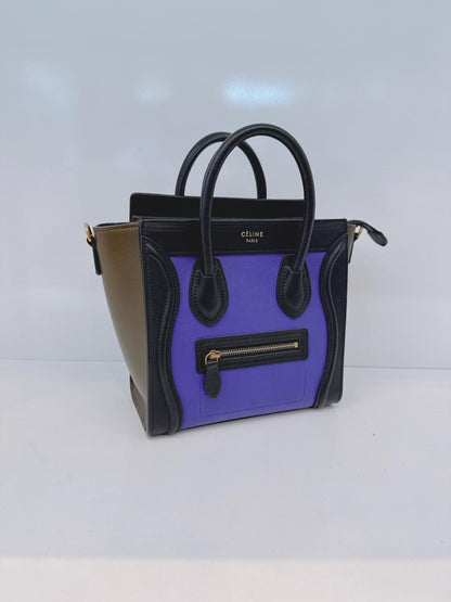 BRIGHT BLUE TRICOLOR LEATHER NANO LUGGAGE TOTE BAG
