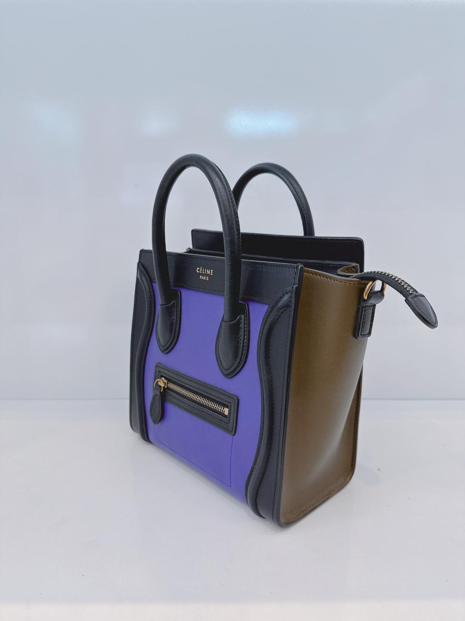 BRIGHT BLUE TRICOLOR LEATHER NANO LUGGAGE TOTE BAG