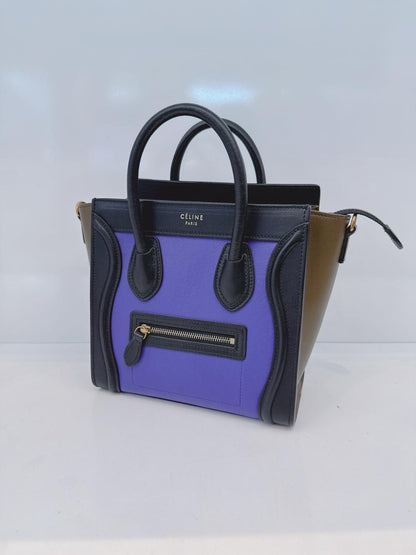 BRIGHT BLUE TRICOLOR LEATHER NANO LUGGAGE TOTE BAG