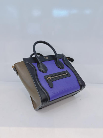BRIGHT BLUE TRICOLOR LEATHER NANO LUGGAGE TOTE BAG