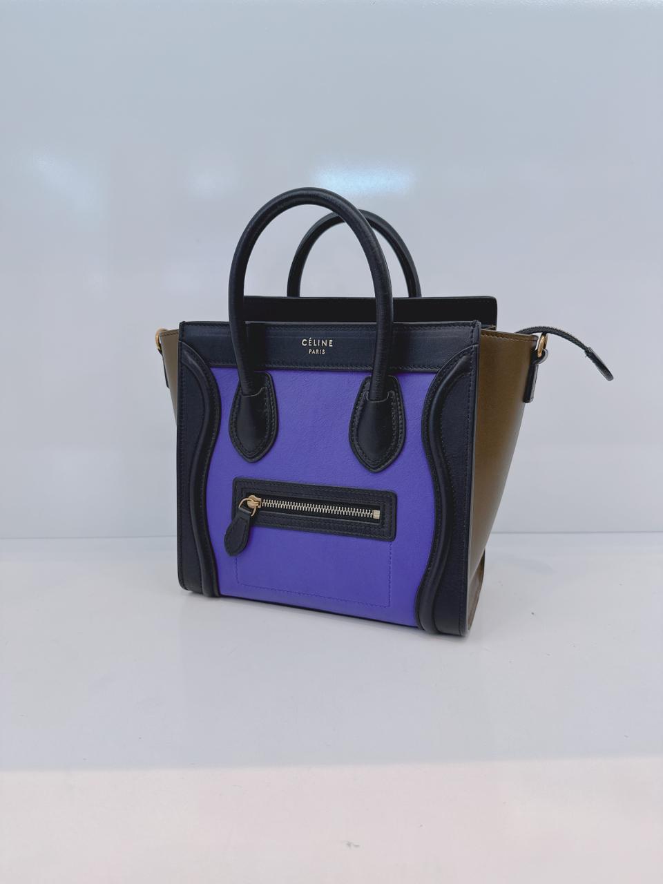 BRIGHT BLUE TRICOLOR LEATHER NANO LUGGAGE TOTE BAG