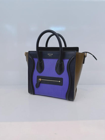 BRIGHT BLUE TRICOLOR LEATHER NANO LUGGAGE TOTE BAG