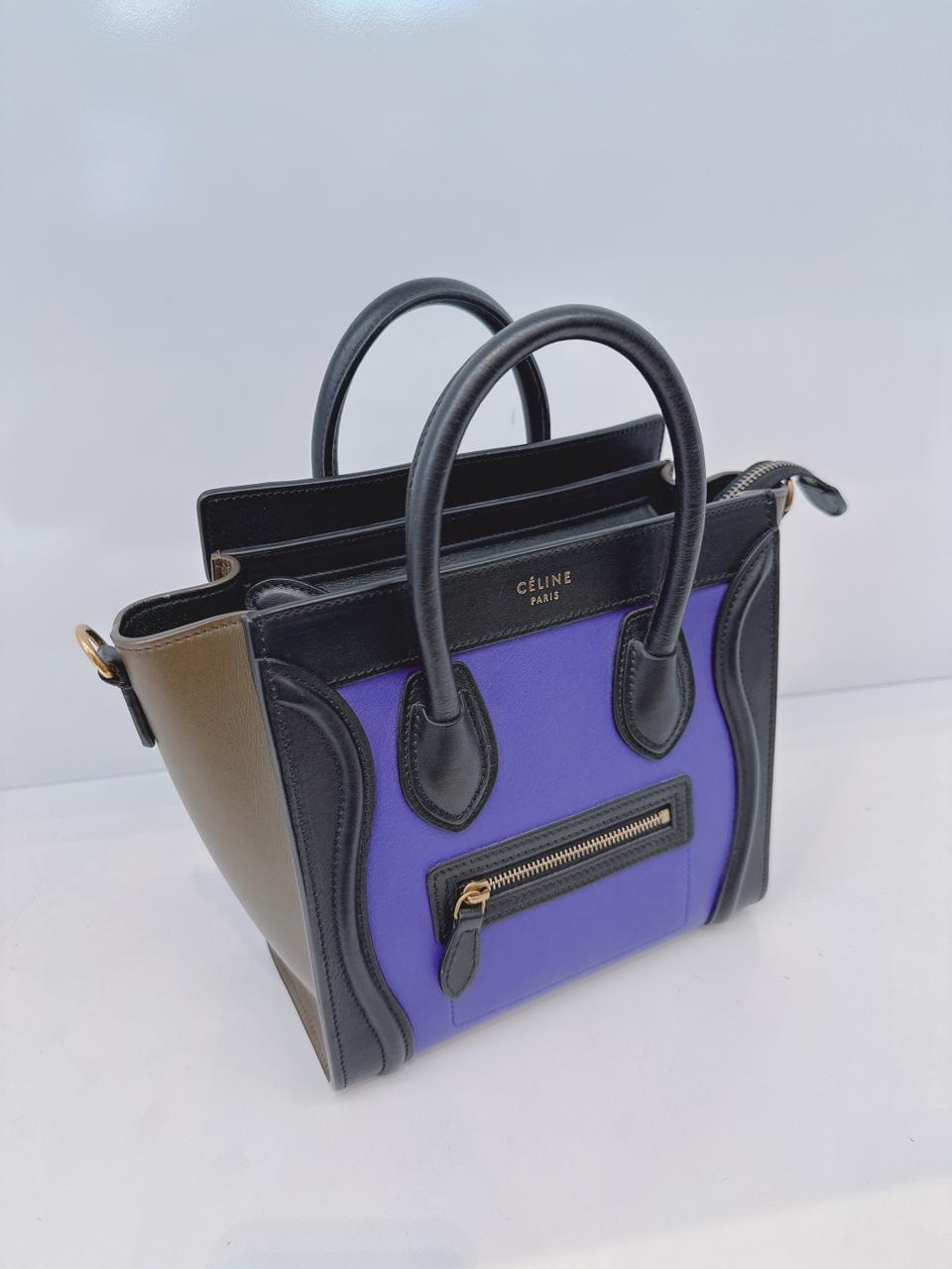 BRIGHT BLUE TRICOLOR LEATHER NANO LUGGAGE TOTE BAG