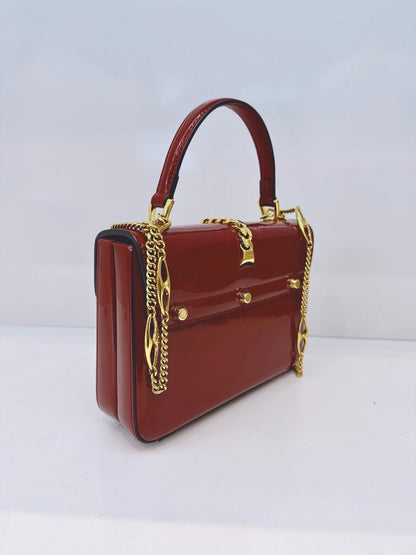 SYLVIE 1969 RED PATENT LEATHER TOP HANDLE BAG