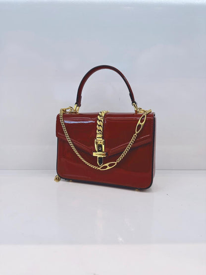 SYLVIE 1969 RED PATENT LEATHER TOP HANDLE BAG