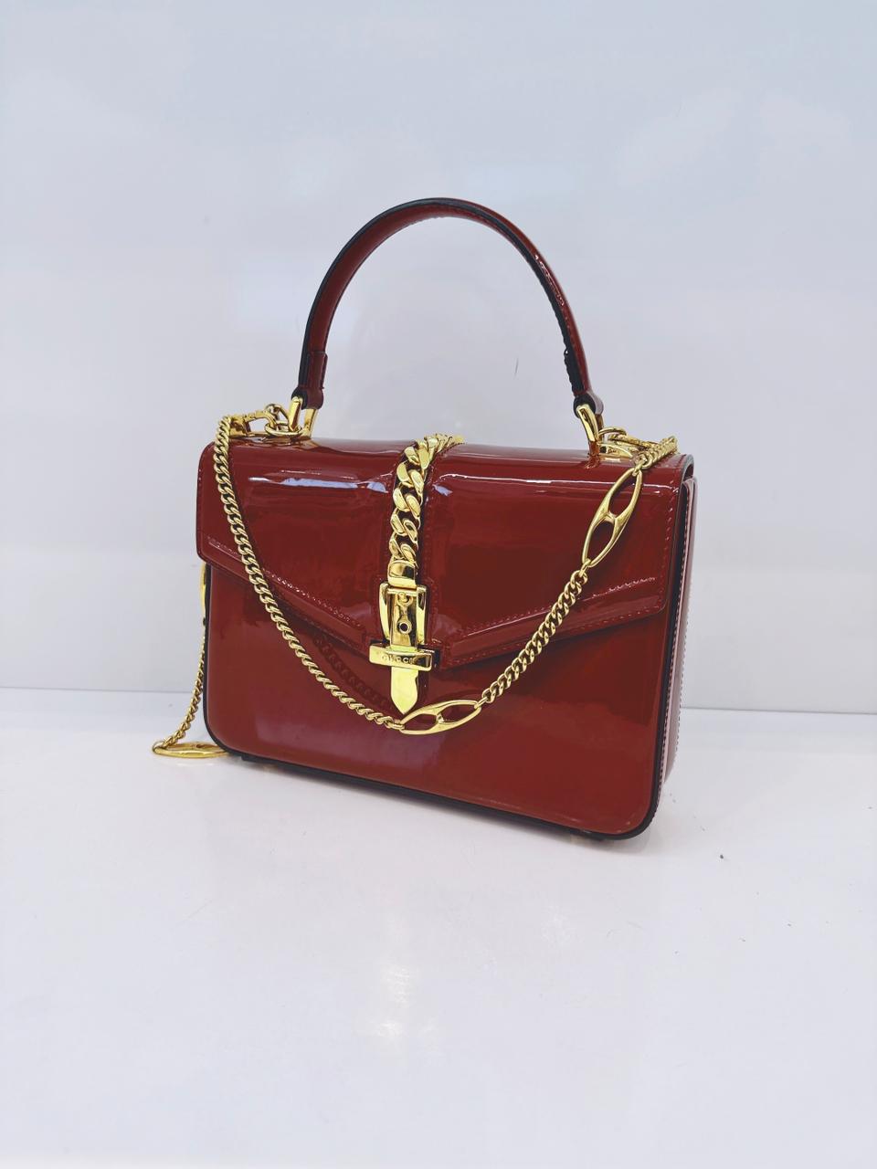 SYLVIE 1969 RED PATENT LEATHER TOP HANDLE BAG