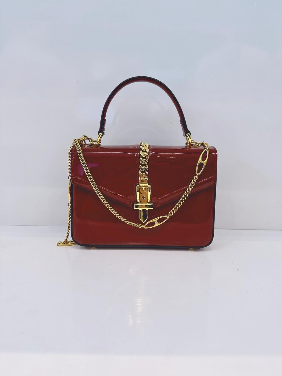 SYLVIE 1969 RED PATENT LEATHER TOP HANDLE BAG