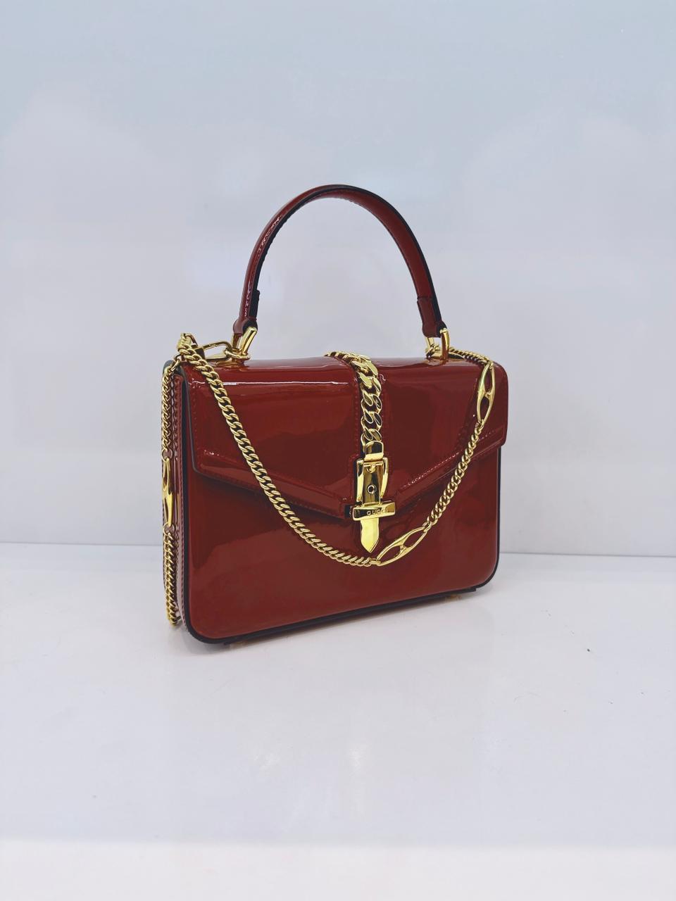 SYLVIE 1969 RED PATENT LEATHER TOP HANDLE BAG