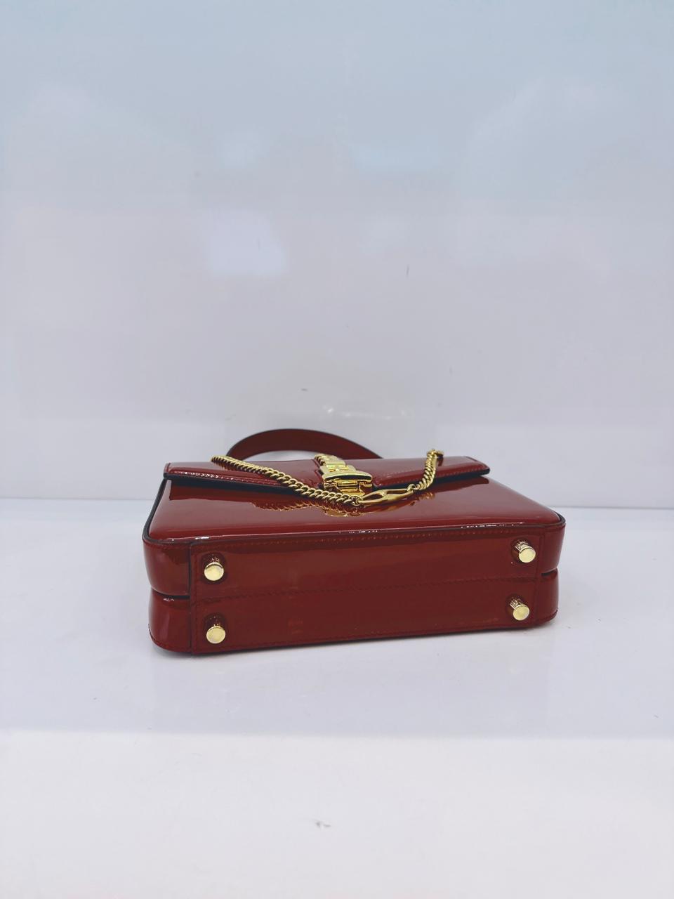 SYLVIE 1969 RED PATENT LEATHER TOP HANDLE BAG