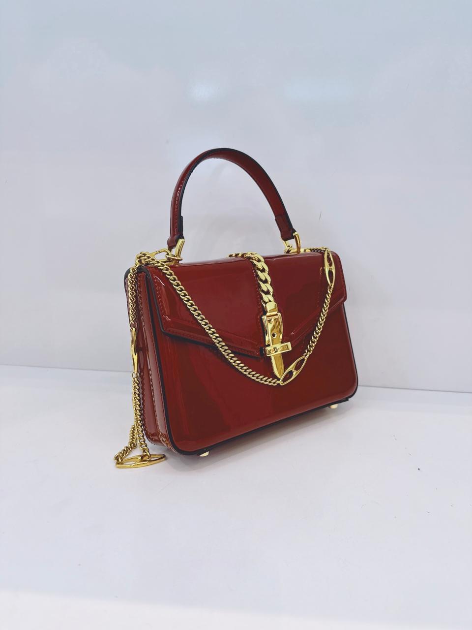 SYLVIE 1969 RED PATENT LEATHER TOP HANDLE BAG
