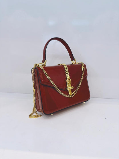 SYLVIE 1969 RED PATENT LEATHER TOP HANDLE BAG