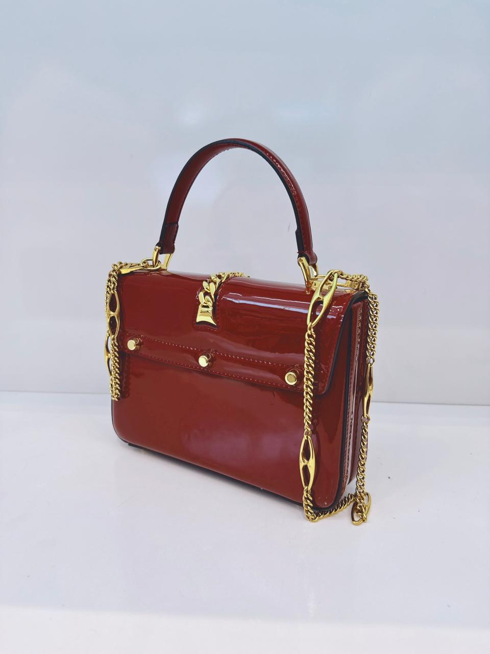 SYLVIE 1969 RED PATENT LEATHER TOP HANDLE BAG