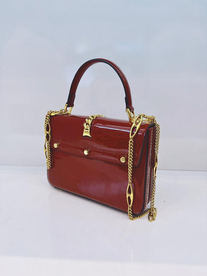 SYLVIE 1969 RED PATENT LEATHER TOP HANDLE BAG