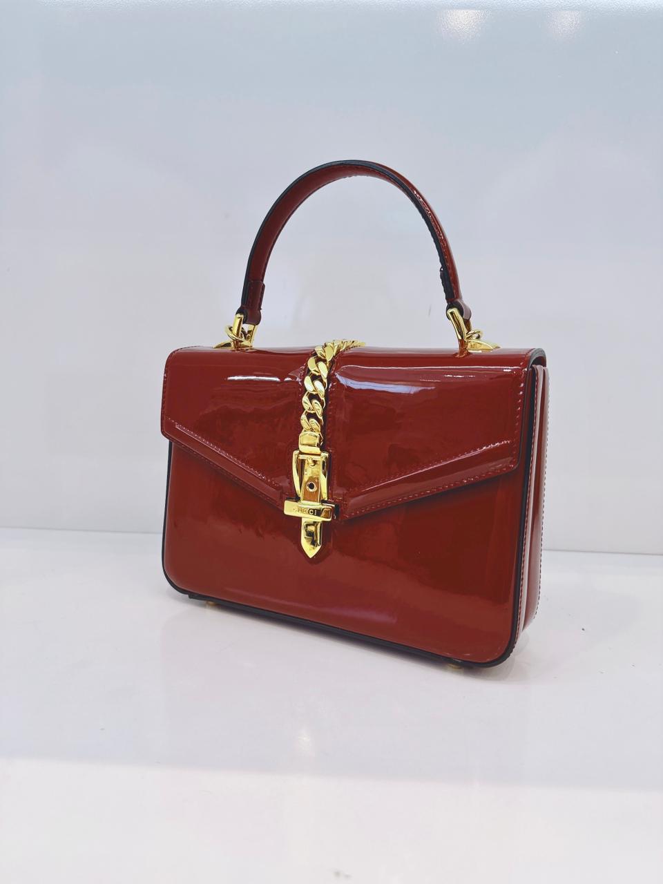 SYLVIE 1969 RED PATENT LEATHER TOP HANDLE BAG