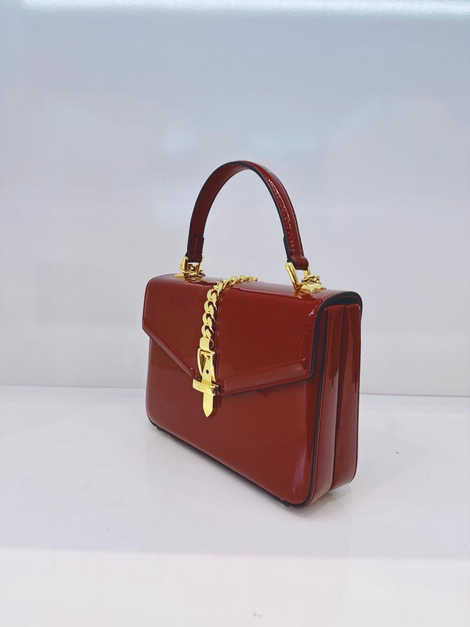 SYLVIE 1969 RED PATENT LEATHER TOP HANDLE BAG
