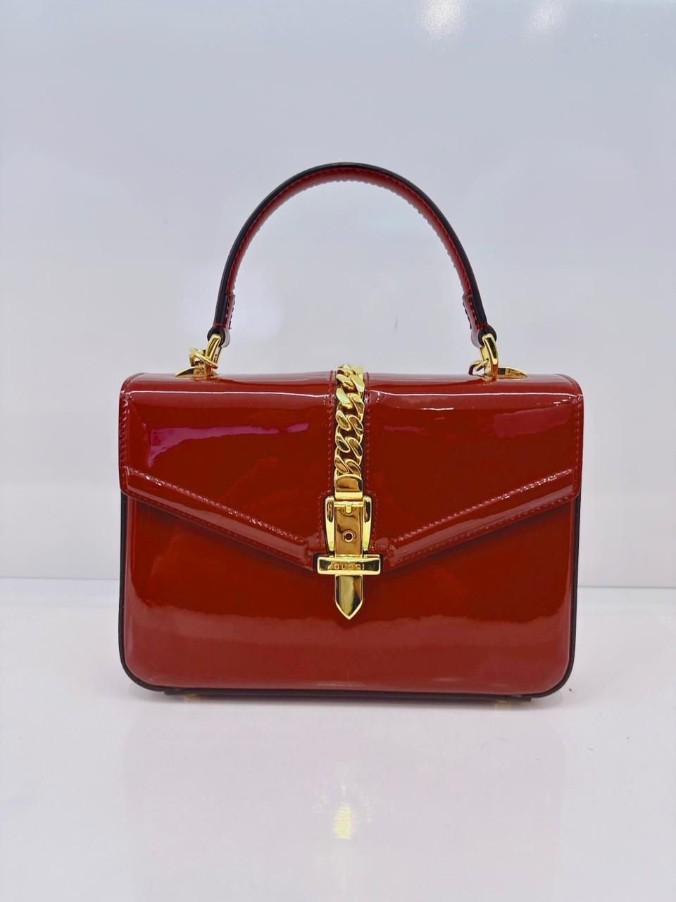 SYLVIE 1969 RED PATENT LEATHER TOP HANDLE BAG