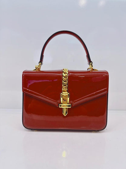 SYLVIE 1969 RED PATENT LEATHER TOP HANDLE BAG