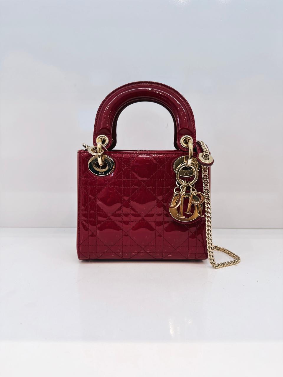 RED PATENT LEATHER MINI LADY DIOR BAG
