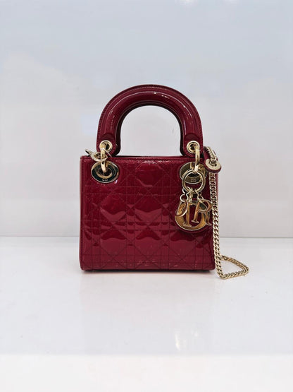 RED PATENT LEATHER MINI LADY DIOR BAG