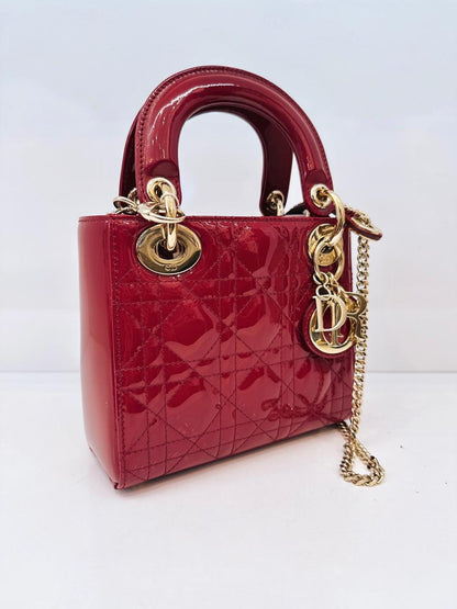 RED PATENT LEATHER MINI LADY DIOR BAG