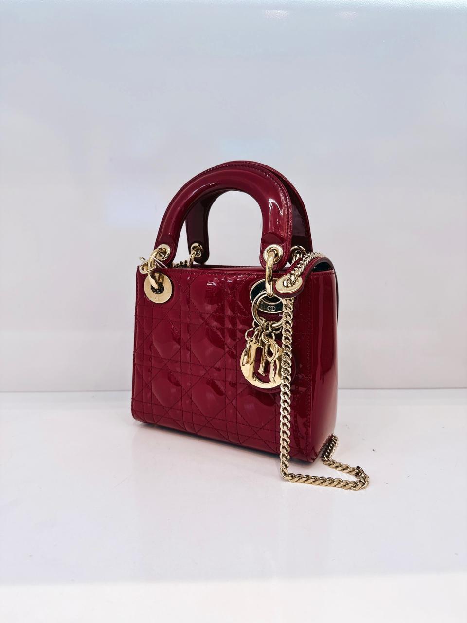 RED PATENT LEATHER MINI LADY DIOR BAG