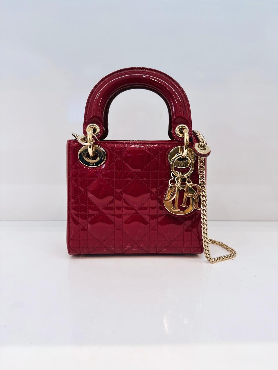 RED PATENT LEATHER MINI LADY DIOR BAG