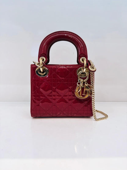 RED PATENT LEATHER MINI LADY DIOR BAG