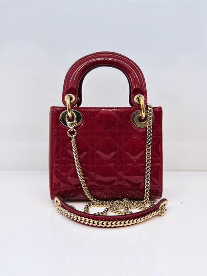RED PATENT LEATHER MINI LADY DIOR BAG